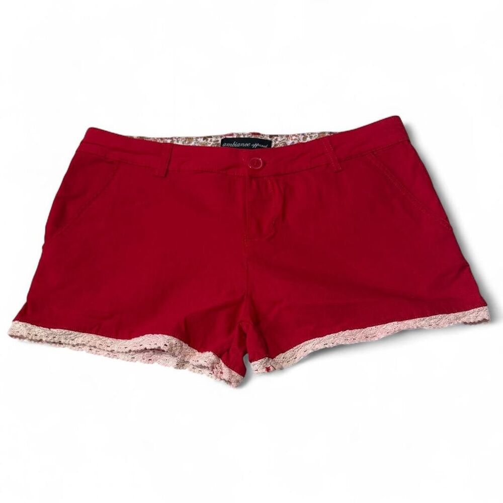 Ambiance Apparel Red Lace Trim Shorts Women’s Size Medium